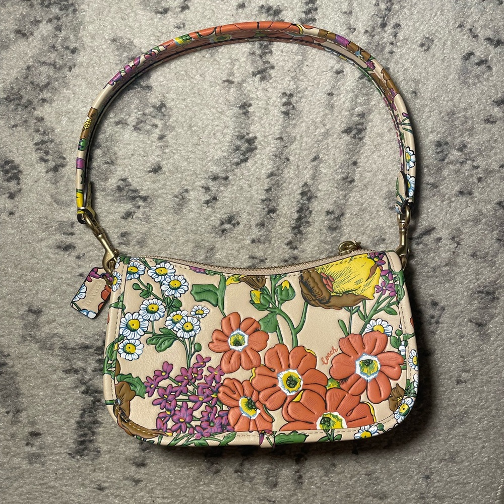 Coach Floral Print Shoulder Bag in Cream, Orange, Green, Pink - Picture 14 of 15